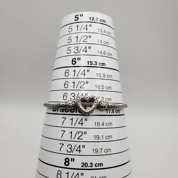 Sterling Silver 925 ATI Heart Toggle Clasp Reversible Bracelet 6 3/4" - Picture 6 of 7